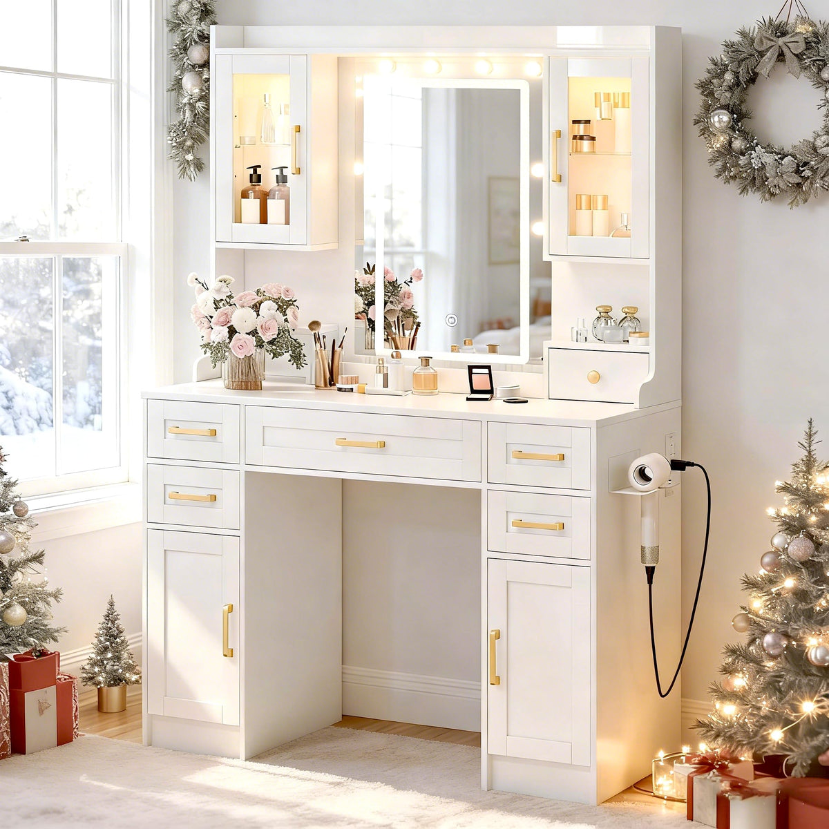 Vanity Desk with Mirror and LED Lights X7671