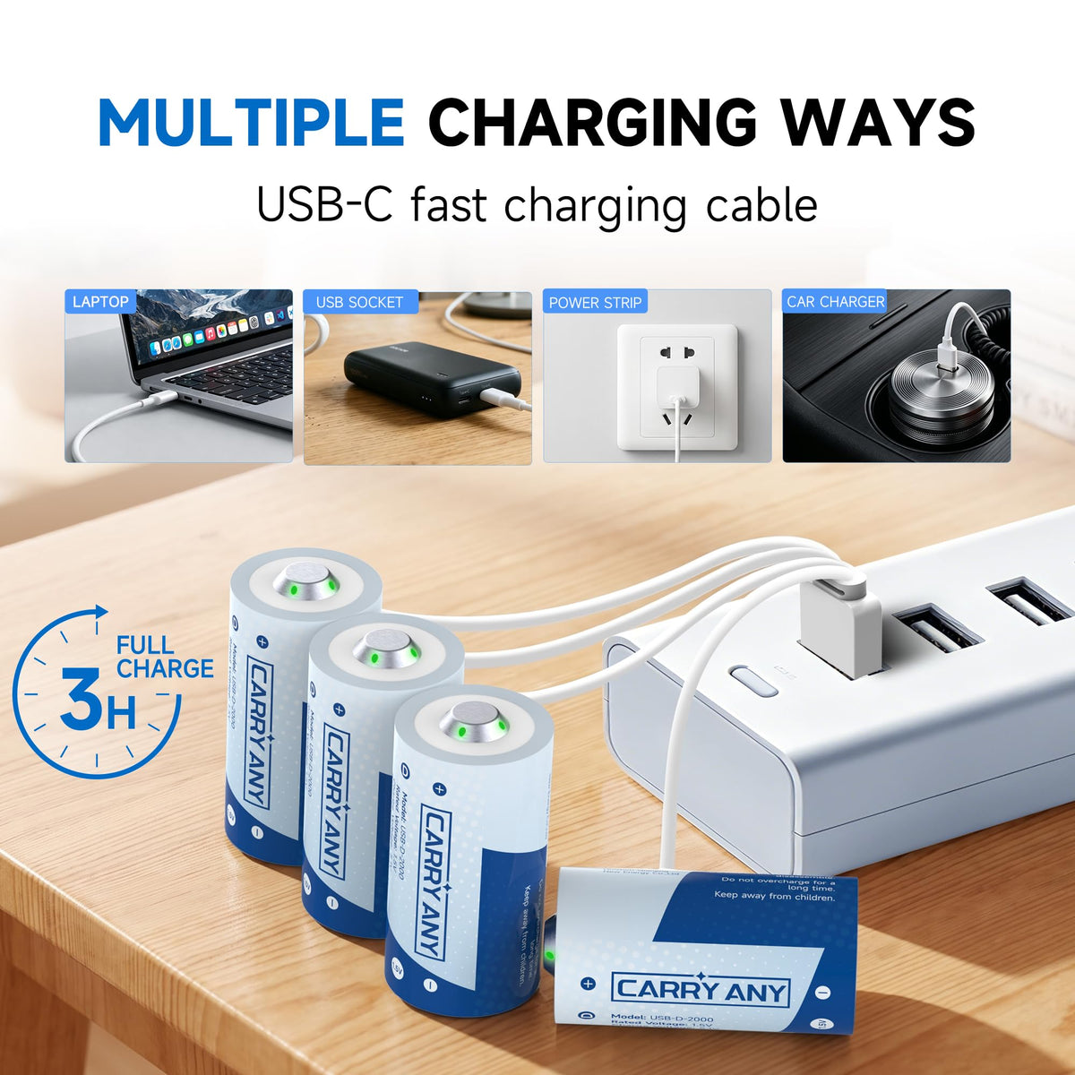 Rechargeable Lithium D Batteries 4 Pack N399