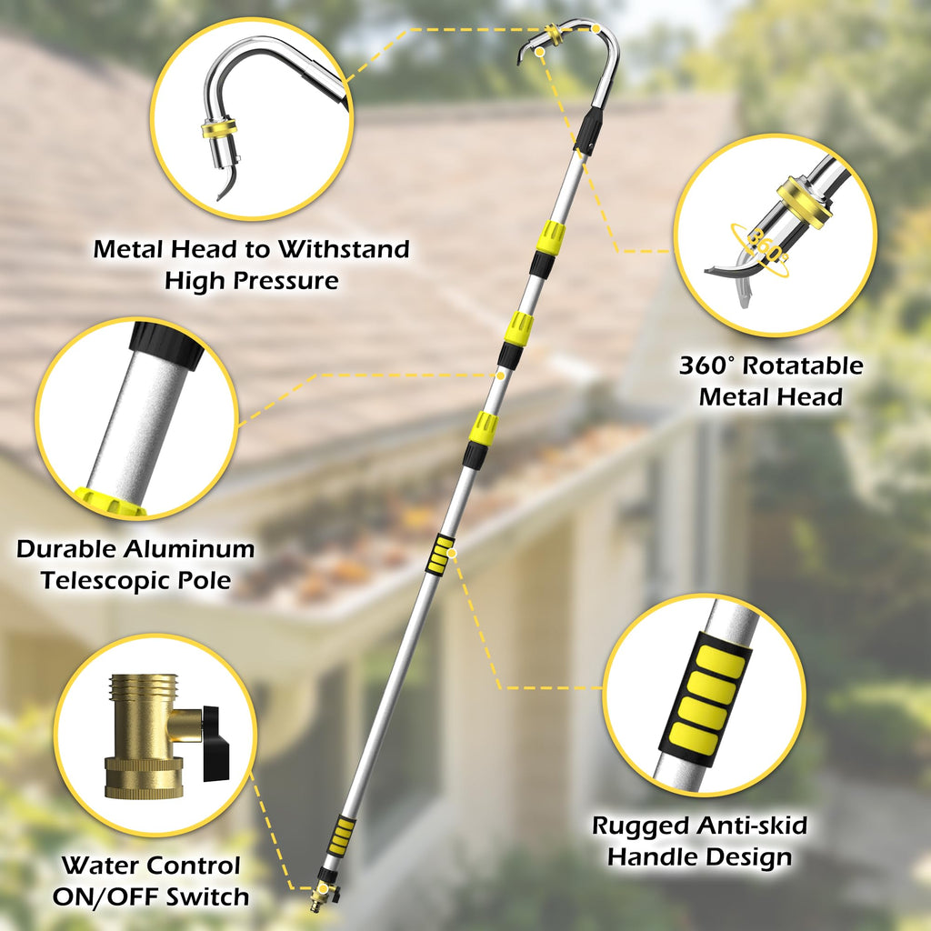 24FT Telescopic Gutter Cleaning Tool with 360° Rotatable Metal Head H405100