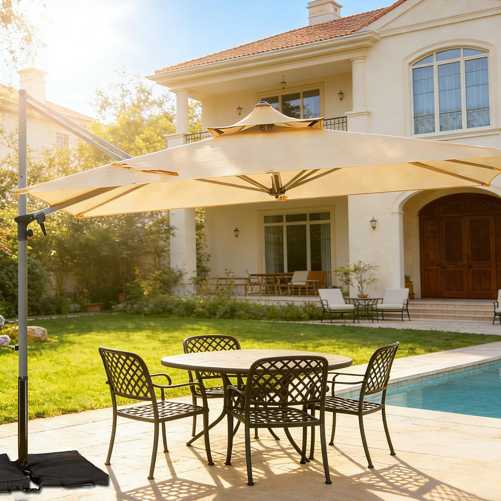 Rectangle Aluminum Offset Patio Umbrella, Beige F476392
