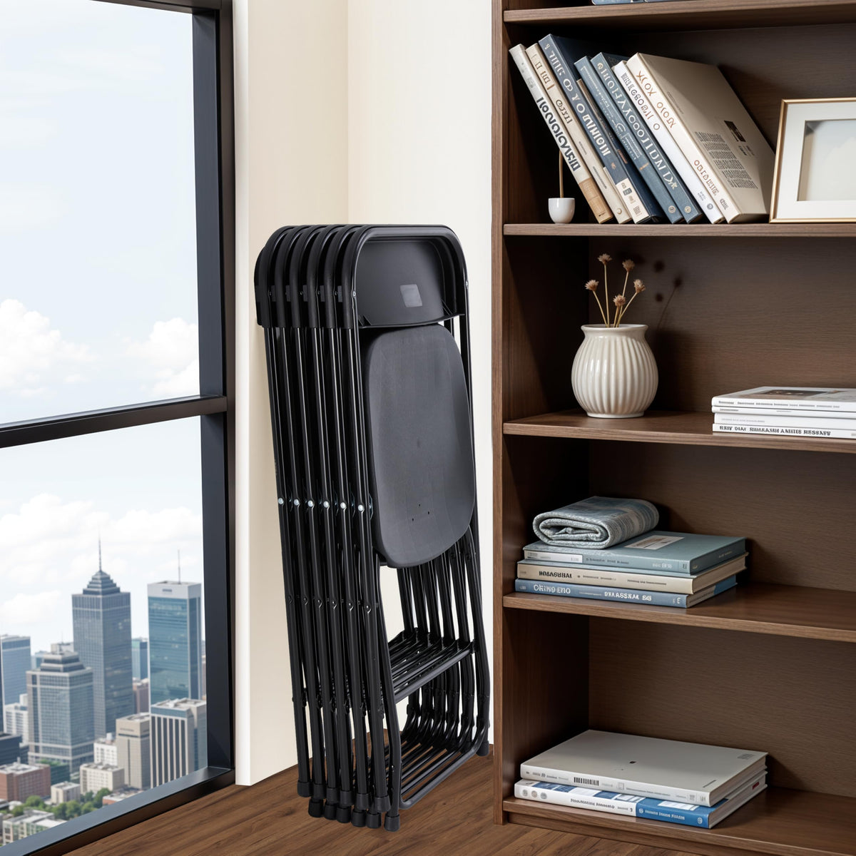 10 Pcs Black Plastic Folding Chair with Metal Frame A308724