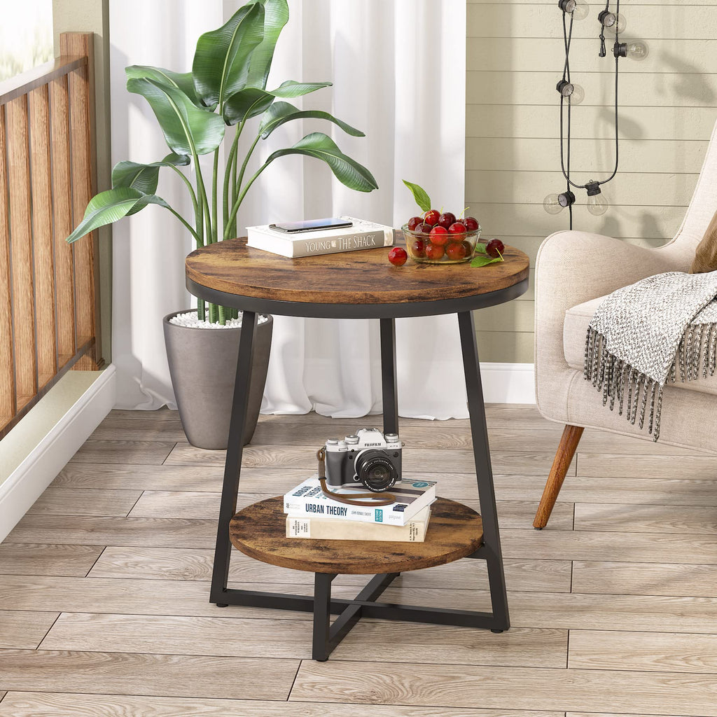 2 Tier Round End Table with Storage Shelf U97409