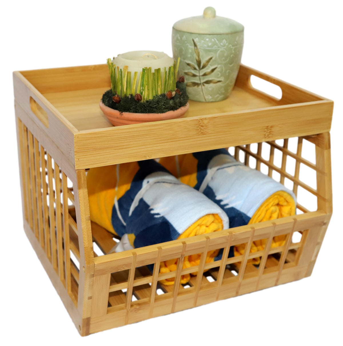 Bamboo Stackable Medium Storage Bins with Serving Tray Lid G6174