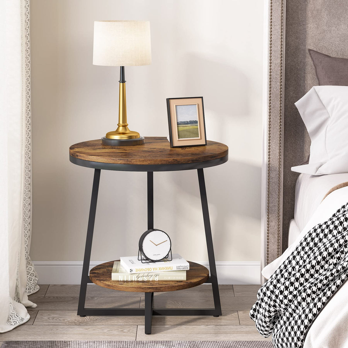 2 Tier Round End Table with Storage Shelf U97409