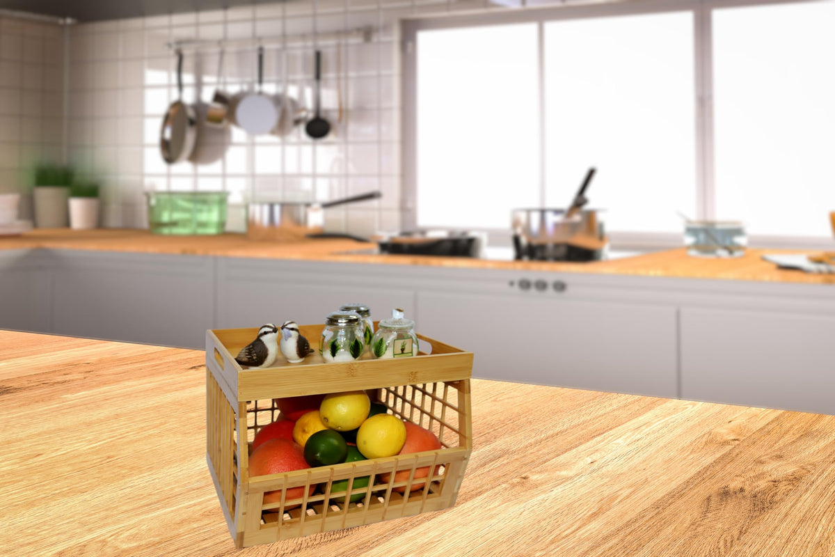 Bamboo Stackable Medium Storage Bins with Serving Tray Lid G6174