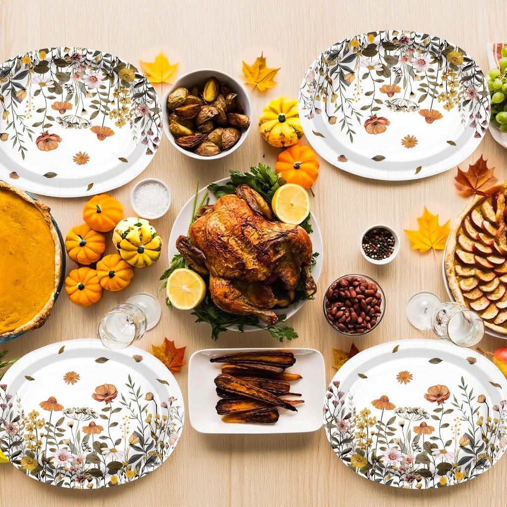 50Pcs Fall Oval Paper Plates 10" x 12" Heavy Duty Disposable Platters Y13521