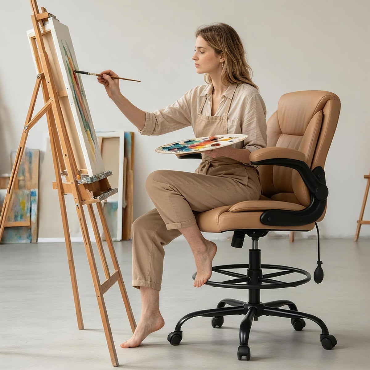 Brown PU Leather Drafting Chair T955282