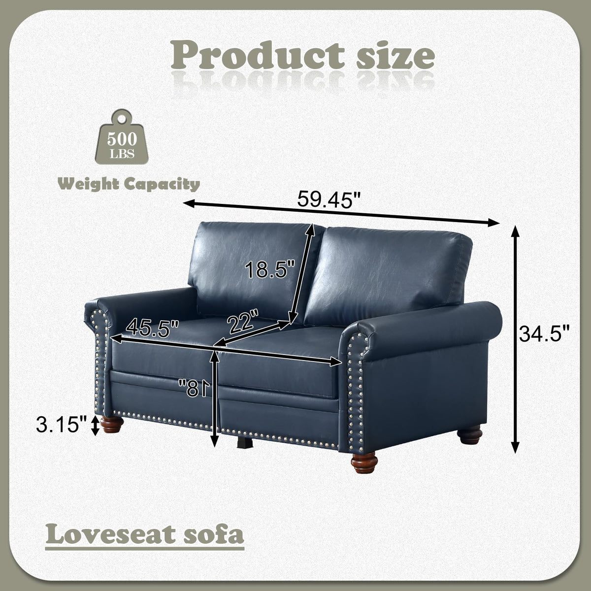 Navy Blue PU Leather Storage Loveseat Sofa C431