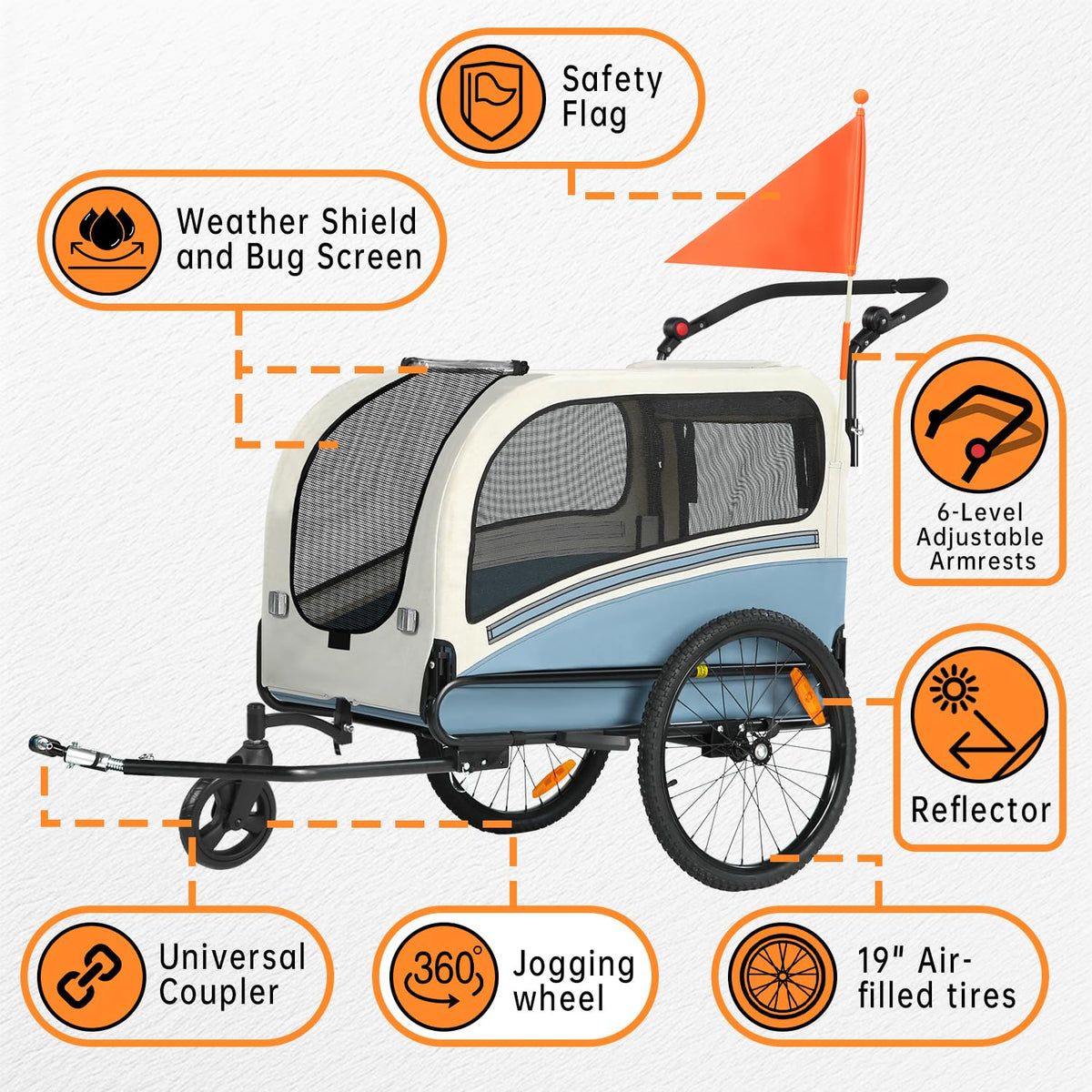 Dog Bike Trailer, 2-in-1 Pet Stroller Cart Bicycle Carrier, Folding with Quick Release Wheels N8447