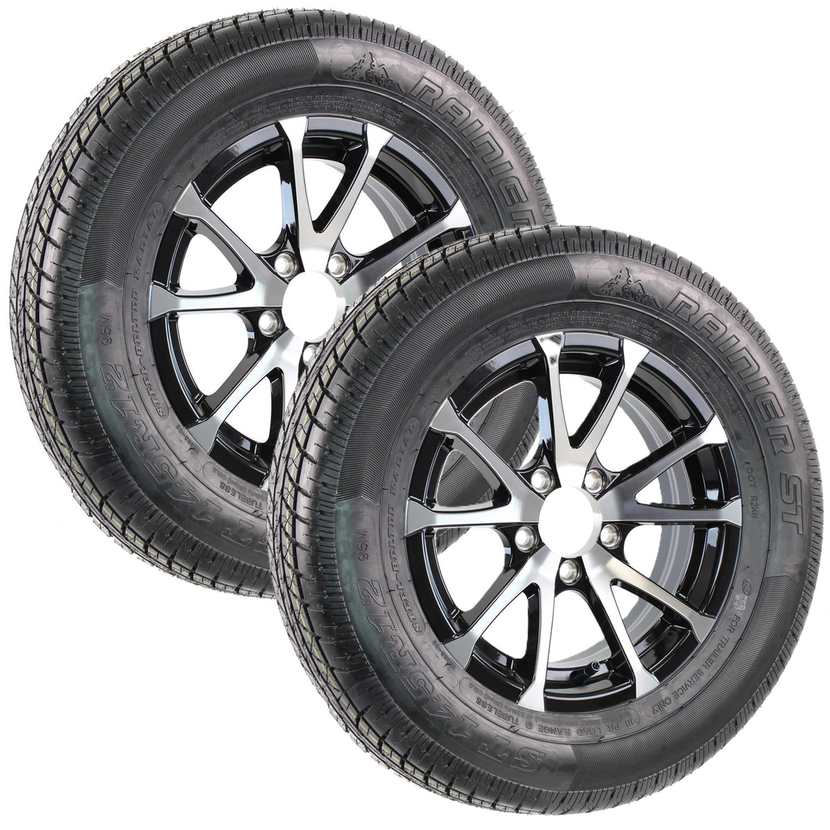 2-Pack Radial Trailer Tire Rim Assembly 145/R12 Black 5 Lug G91911