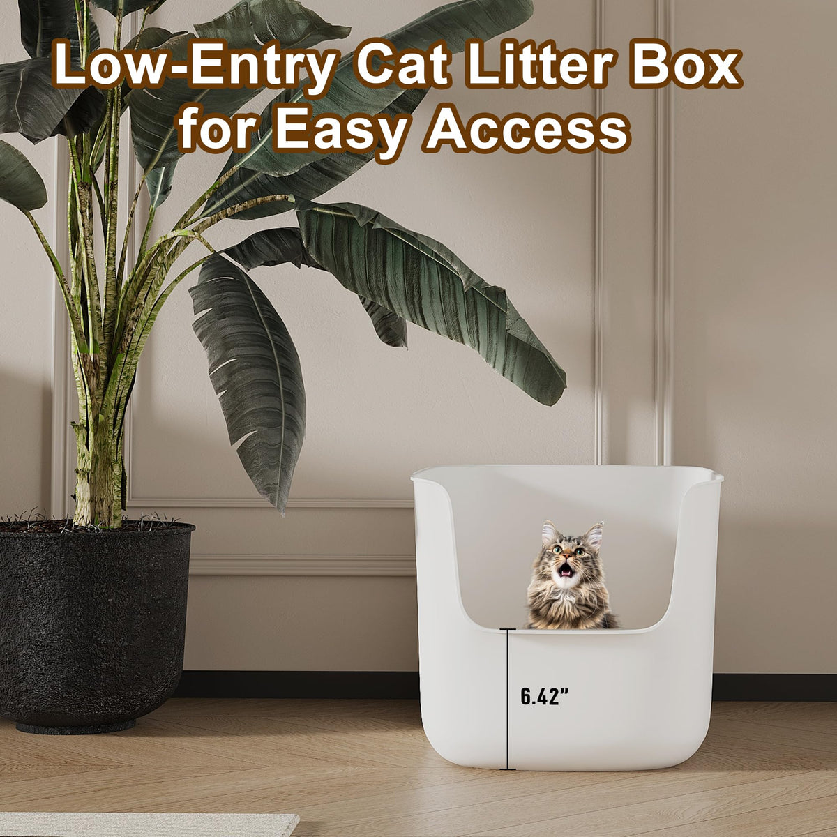 Extra Large High Sided Low Entry Open-Top Cat Litter Box White T8402