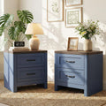 Blue Set of 2 2 Drawer Nightstand T303792
