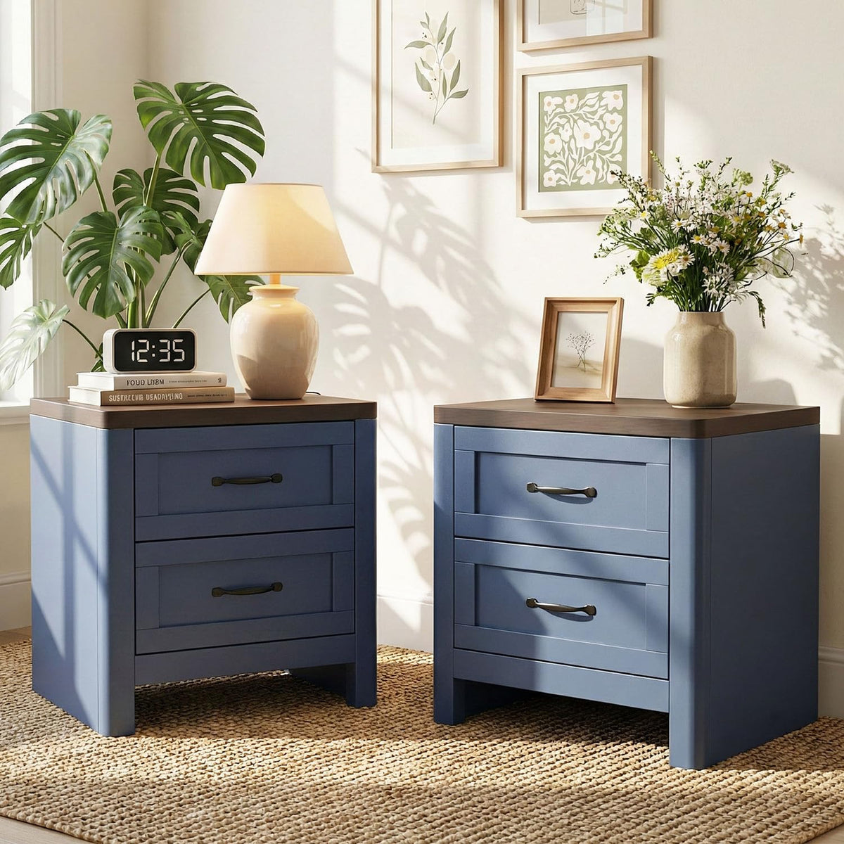 Blue Set of 2 2 Drawer Nightstand T303792