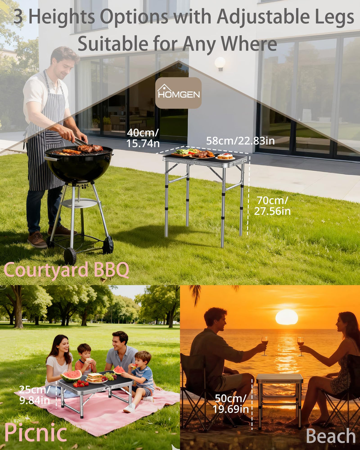 Portable Folding Table 3 Heights Adjustable 23'' L x 16'' W N47874