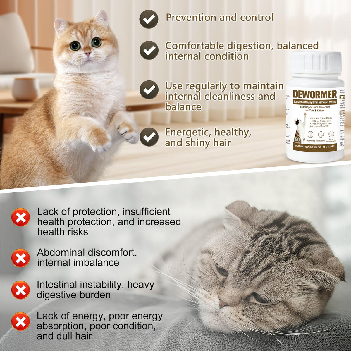 Broad-Spectrum Dewormer for Cats & Kittens, 50 Tablets N6751