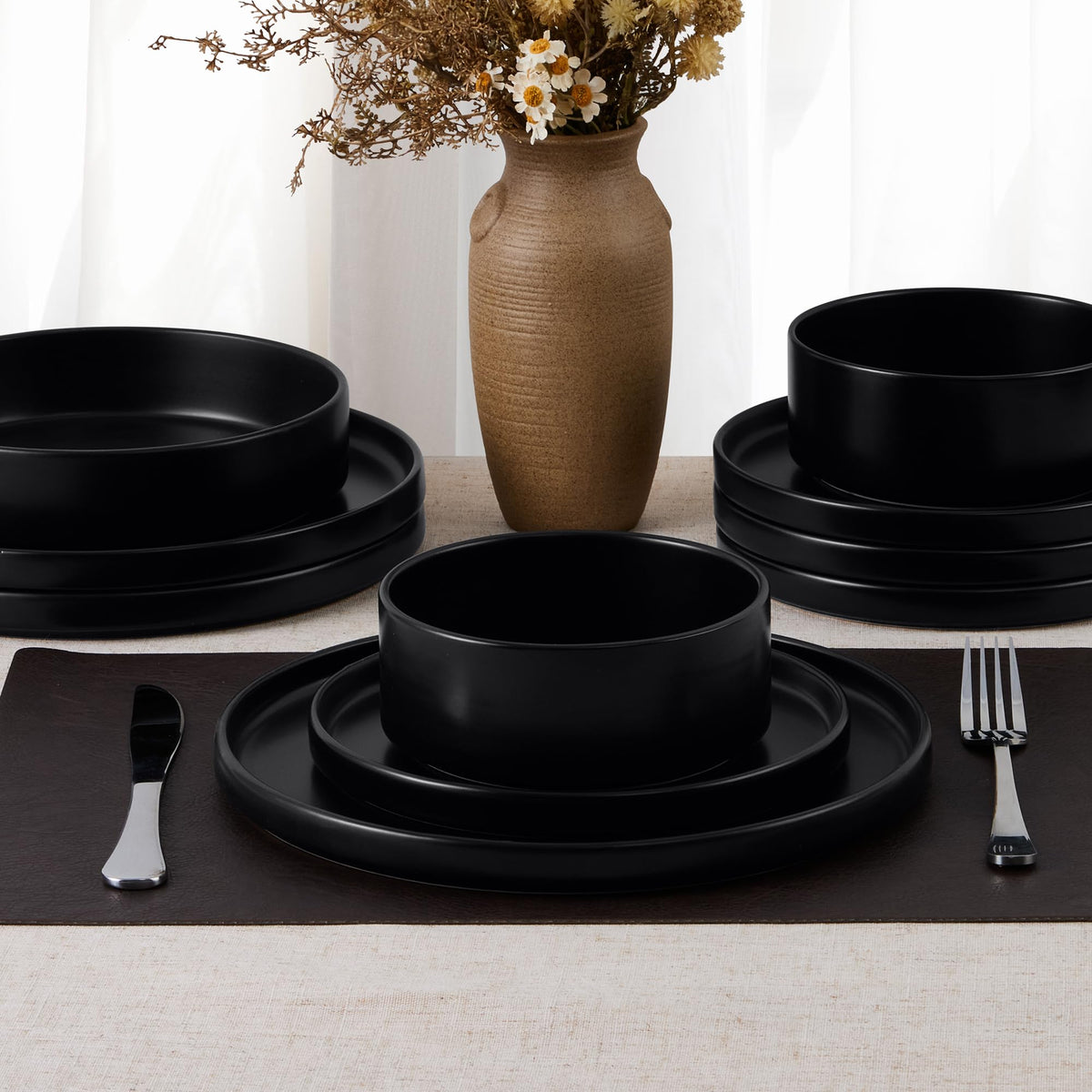 Black 24-Piece Stoneware Dinnerware Set for 8 B295