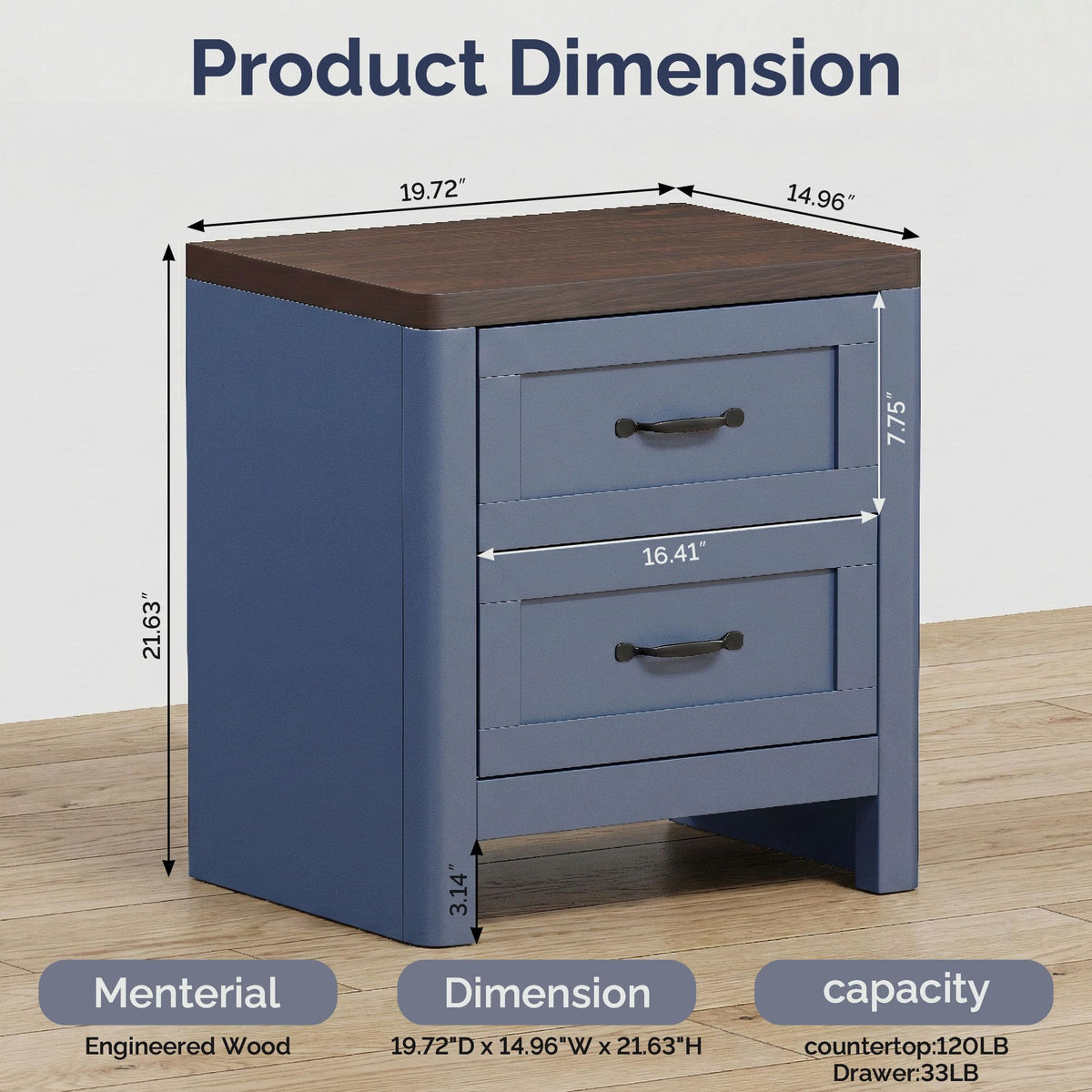 Blue Set of 2 2 Drawer Nightstand T303792