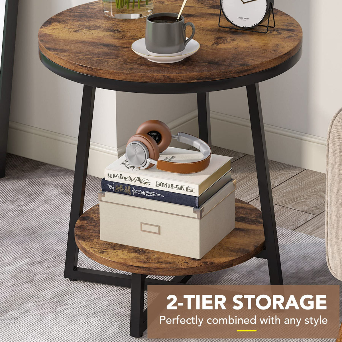 2 Tier Round End Table with Storage Shelf U97409