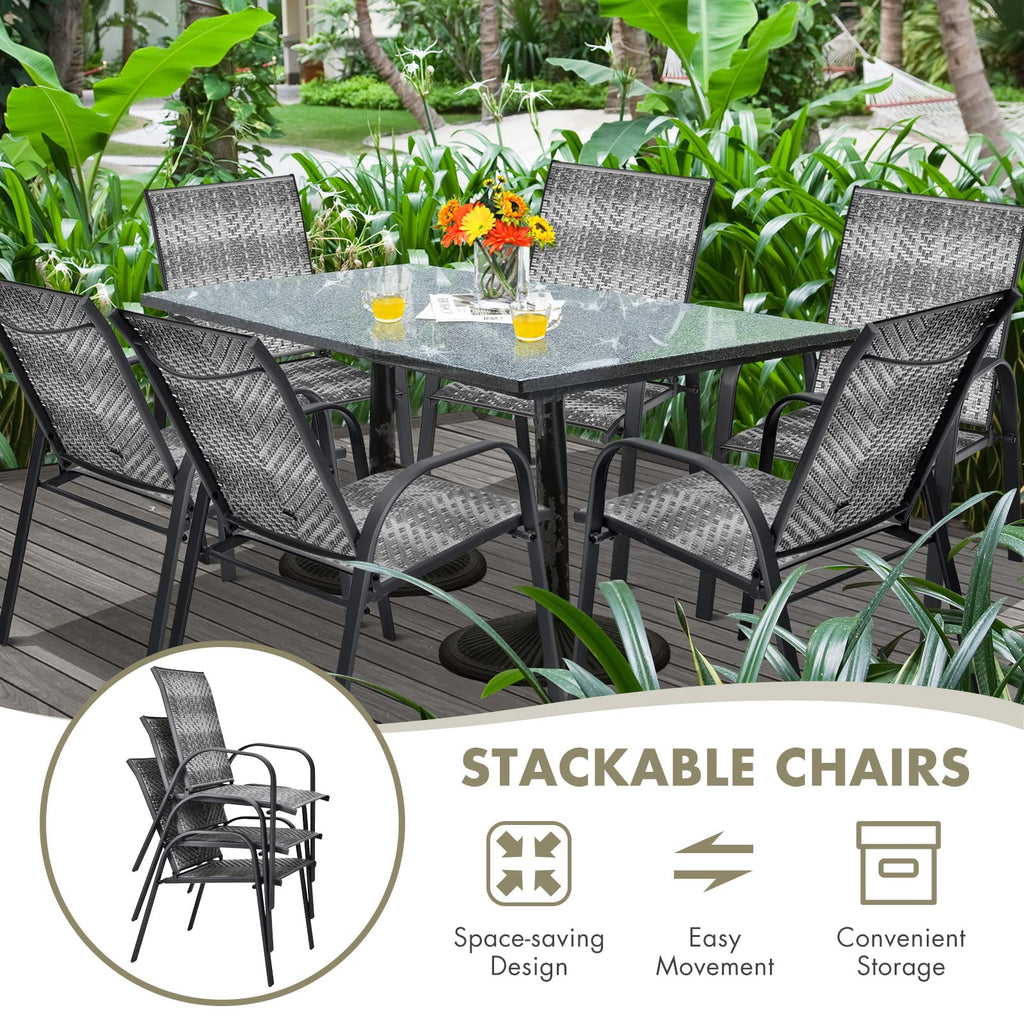 Stackable PE Wicker Patio Arm Chairs Set of 6 Z1935