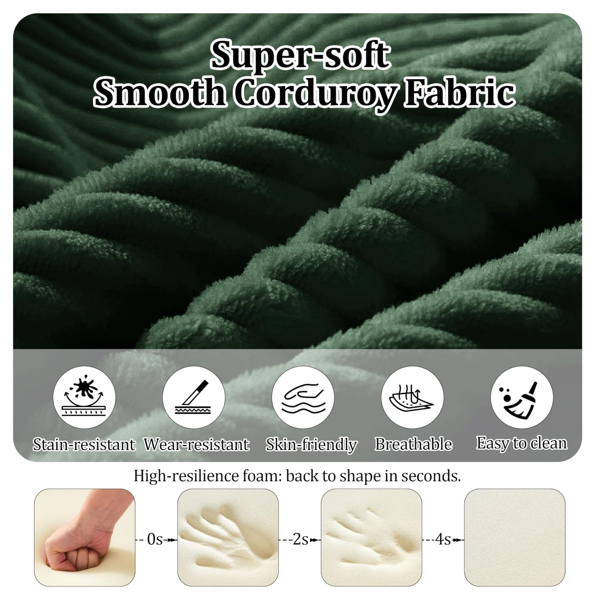 Green Corduroy Convertible Sofa Bed with 2 Pillows D76486