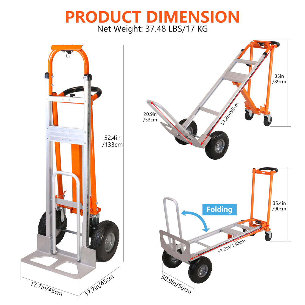 Aluminum 3 in 1 Folding Hand Truck 1000 LBS Capacity P65396