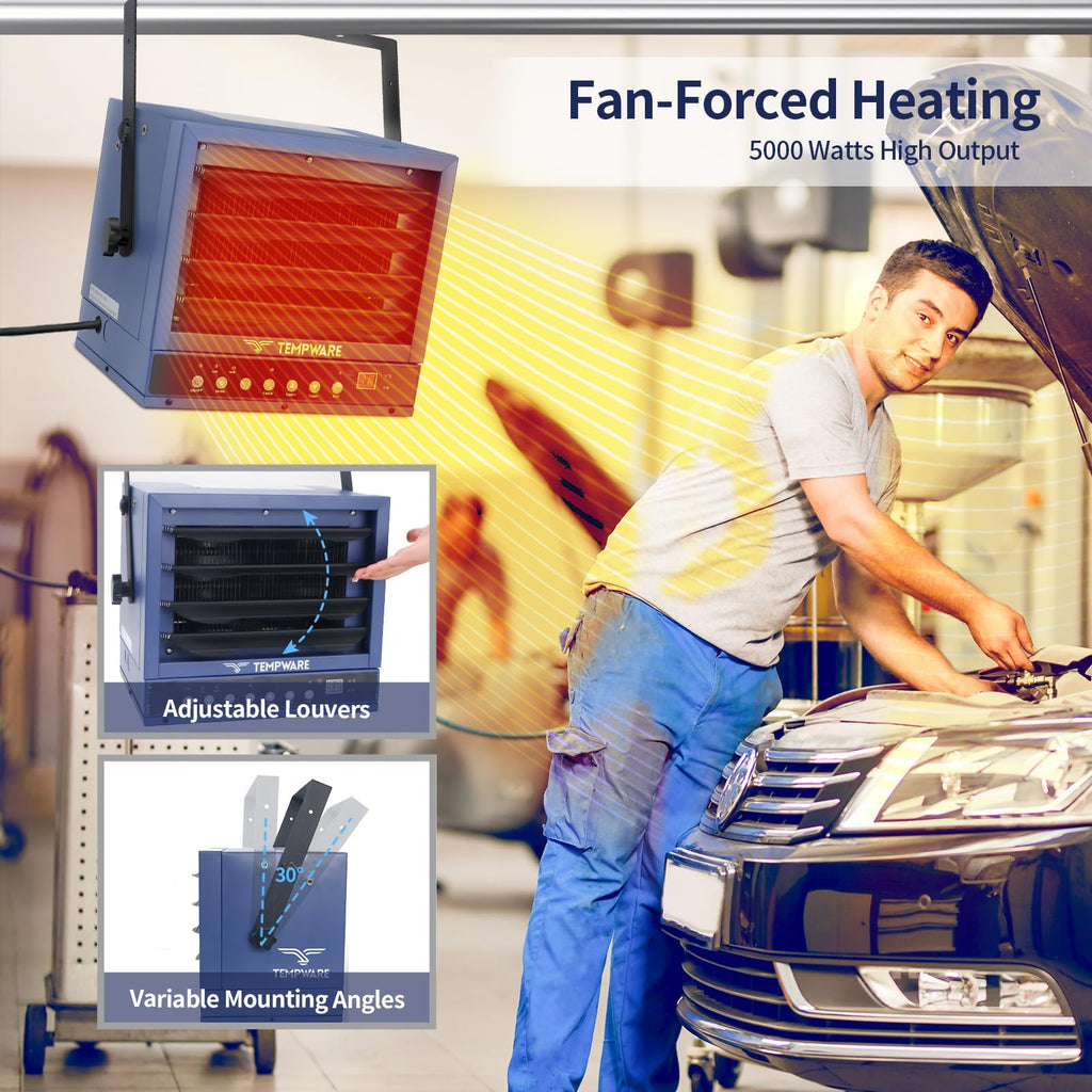 20 Inch High Velocity Floor Fan and 5000W Electric Garage Heater P5450