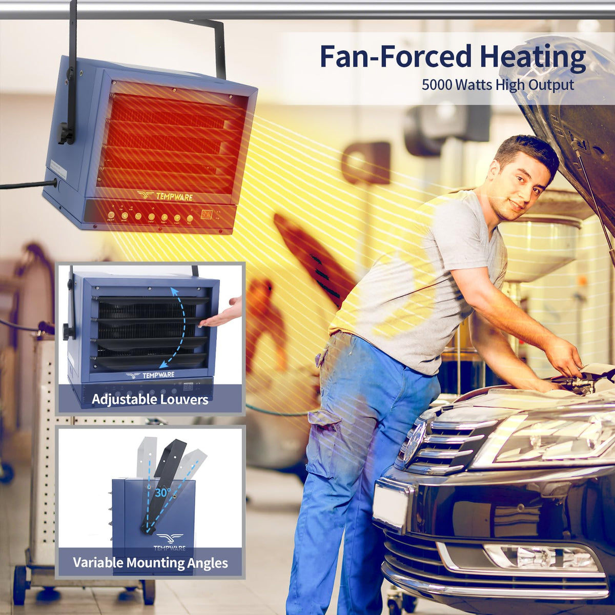 20 Inch High Velocity Floor Fan and 5000W Electric Garage Heater P5450