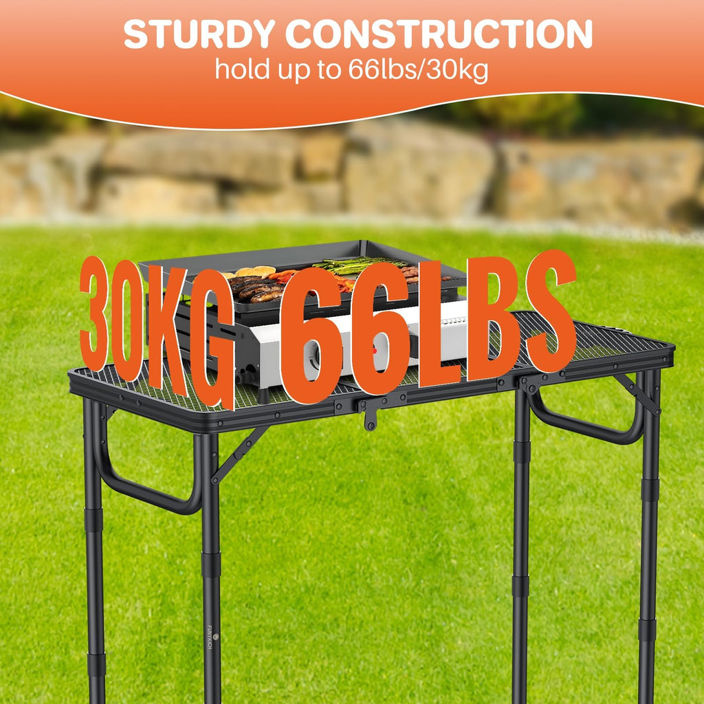 Folding Grill Table 3ft 3 Adjustable Heights Black K968
