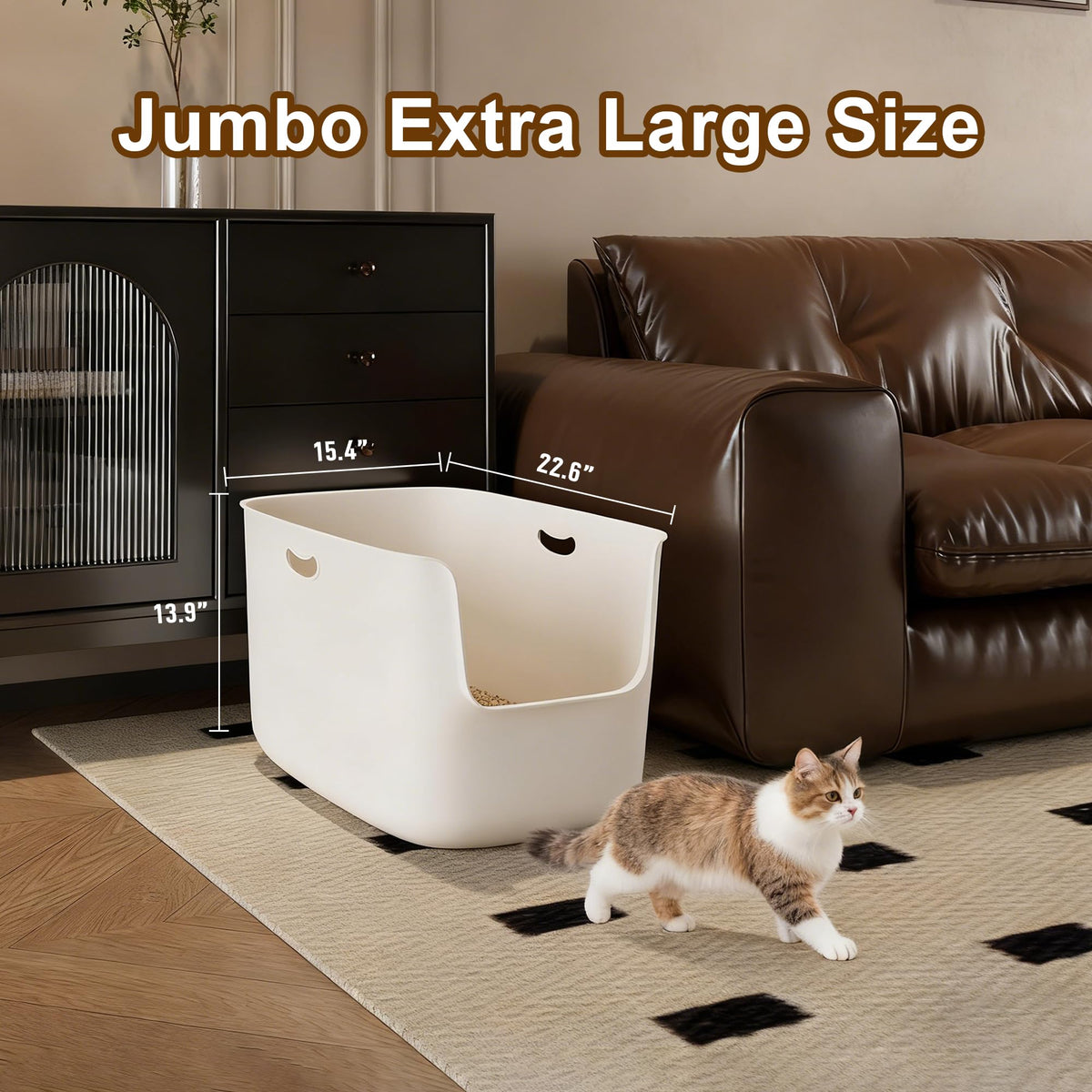 Extra Large High Sided Low Entry Open-Top Cat Litter Box White T8402