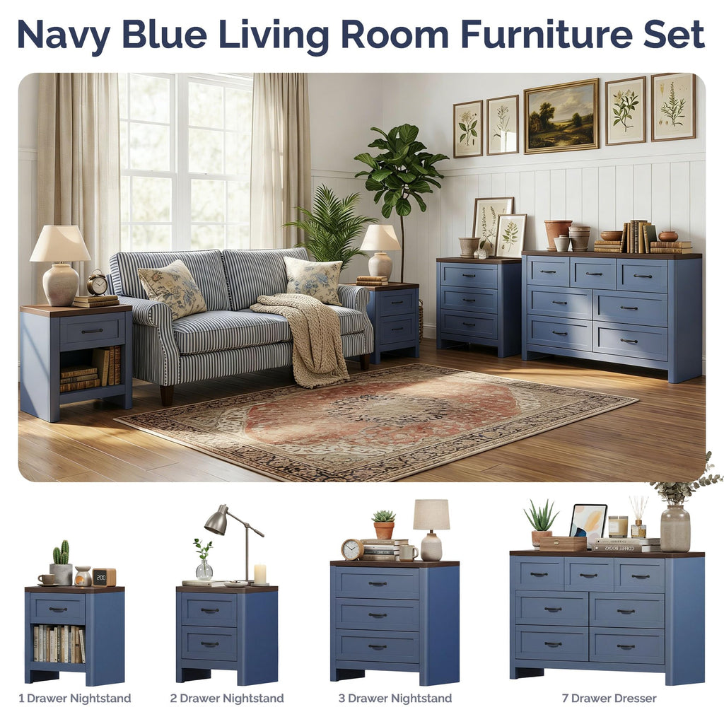 Blue Set of 2 2 Drawer Nightstand T303792