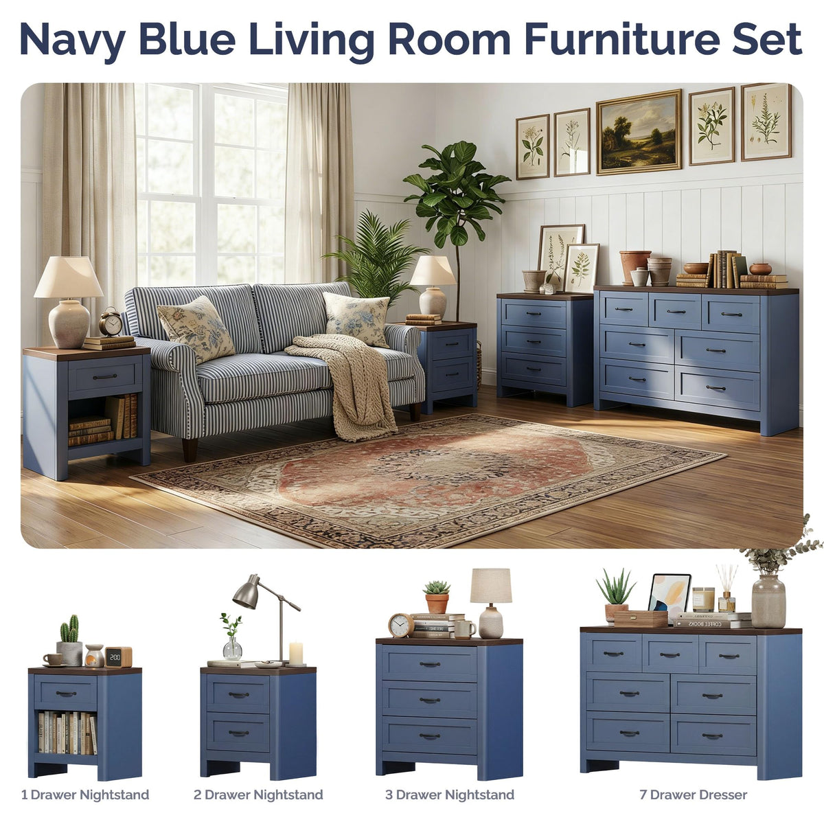 Blue Set of 2 2 Drawer Nightstand T303792
