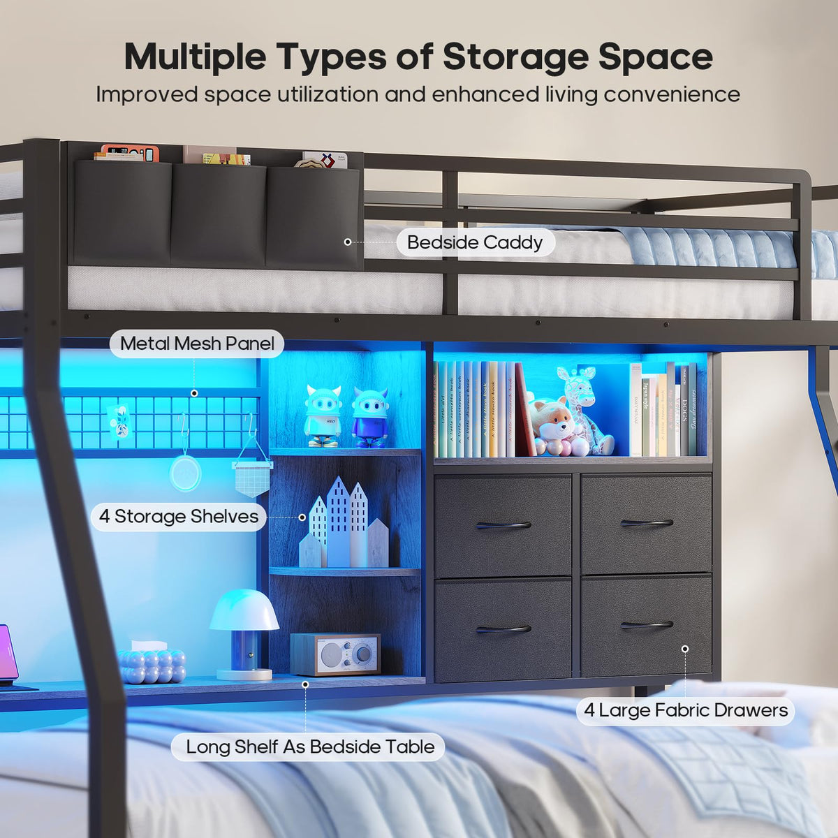 Black Twin Over Twin Bunk Bed with Charging Station & LED Lights C27928