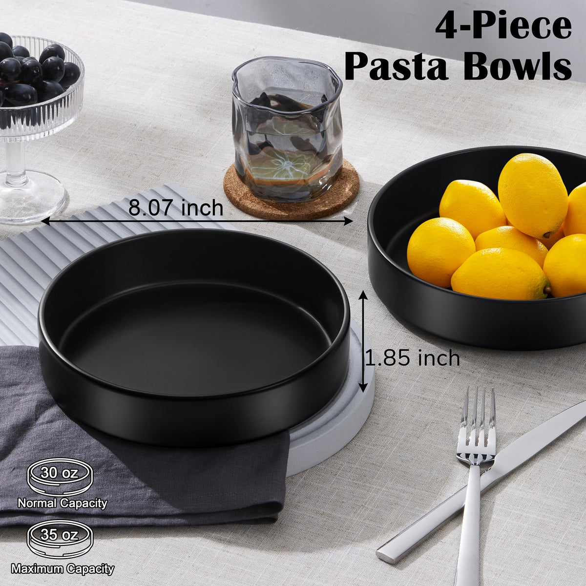 Black 24-Piece Stoneware Dinnerware Set for 8 B295