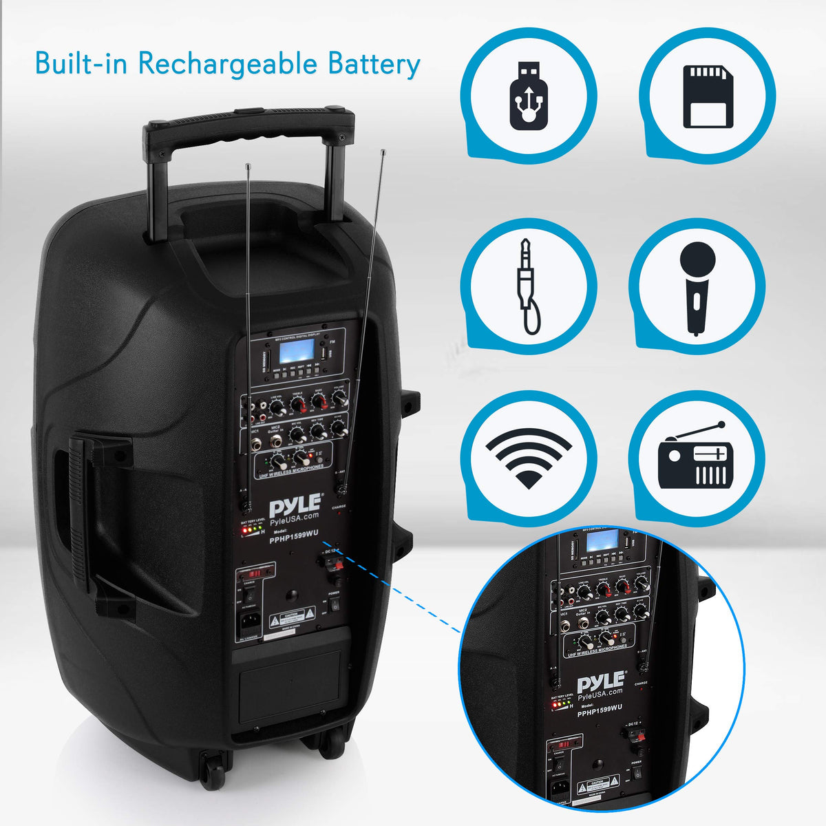15-inch Portable PA Speaker System with 2 UHF Microphone B43955