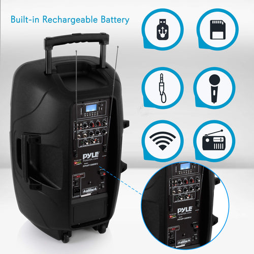 15-inch Portable PA Speaker System with 2 UHF Microphone B43955