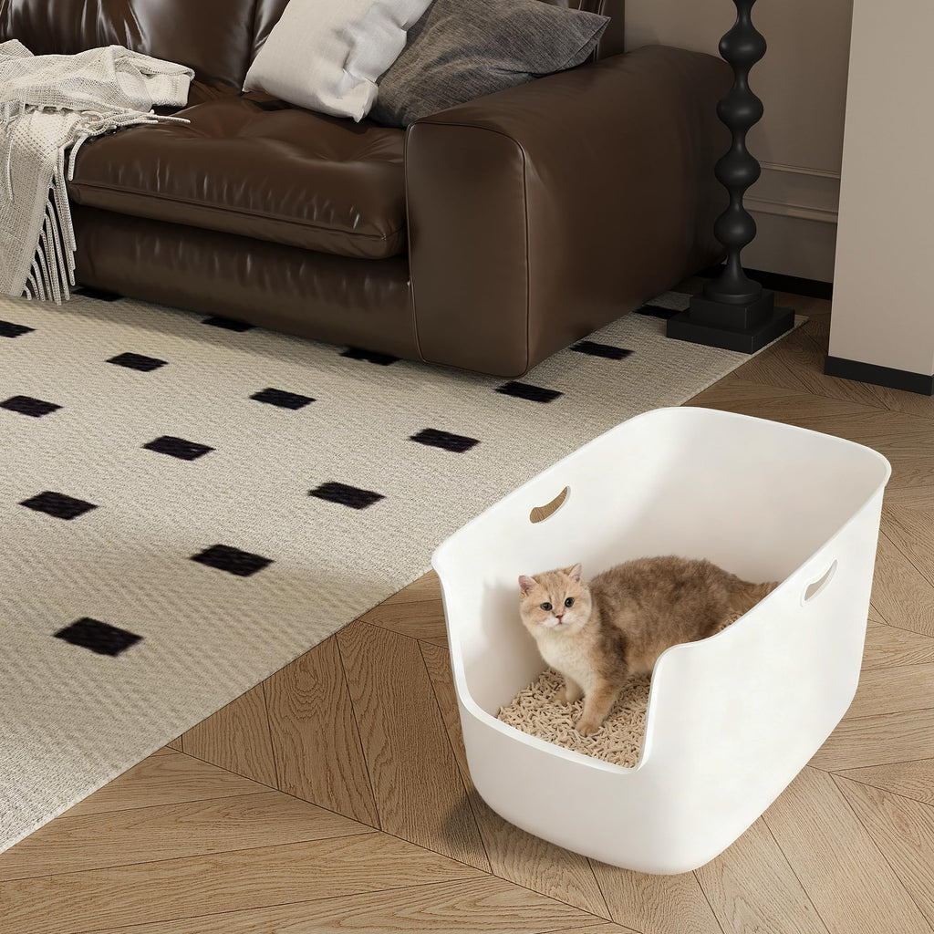 Extra Large High Sided Low Entry Open-Top Cat Litter Box White T8402