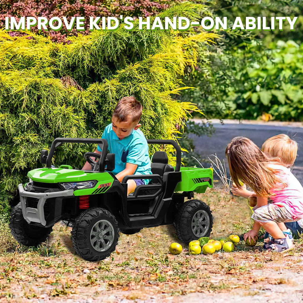 24V 4WD Ride on Truck Car with Dump Bed, 2 Seaters, Remote Control, Green N2511