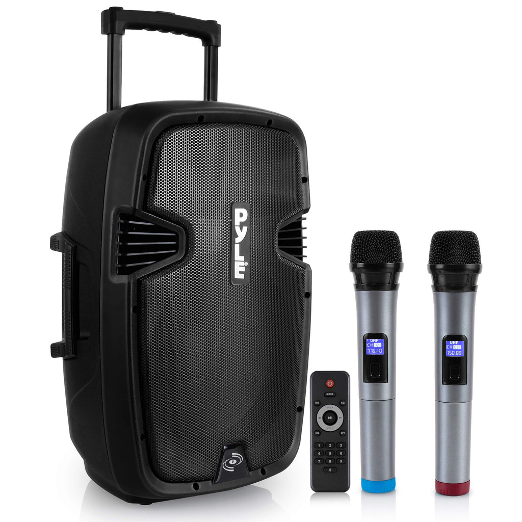 15-inch Portable PA Speaker System with 2 UHF Microphone B43955